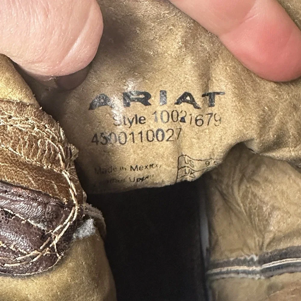 Ariat Arena Rebound‎ Men's 9.5D 10021679 Brown Blue Leather Square Toe Boots